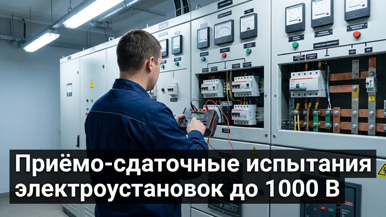 Приёмо-сдаточные испытания электроустановок до 1000 В — инженер ЭлектроЗамер с тестером изоляции в электрощитовой